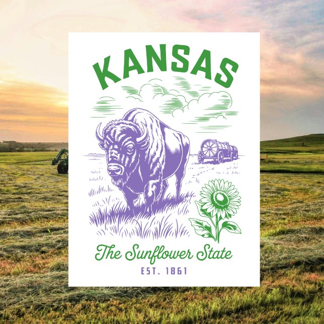 Kansas The Sunflower State Est. 1861 Ox and Farm Postcard (Kansas The Sunflower State Est. 1861 Ox and Farm Postcard
)