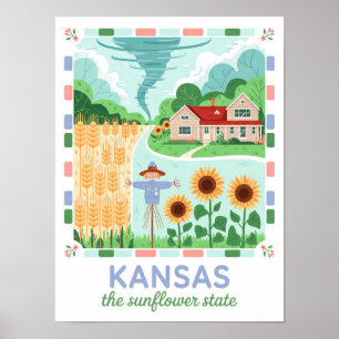 Kansas the Sunflower State USA Summer Travel Poster