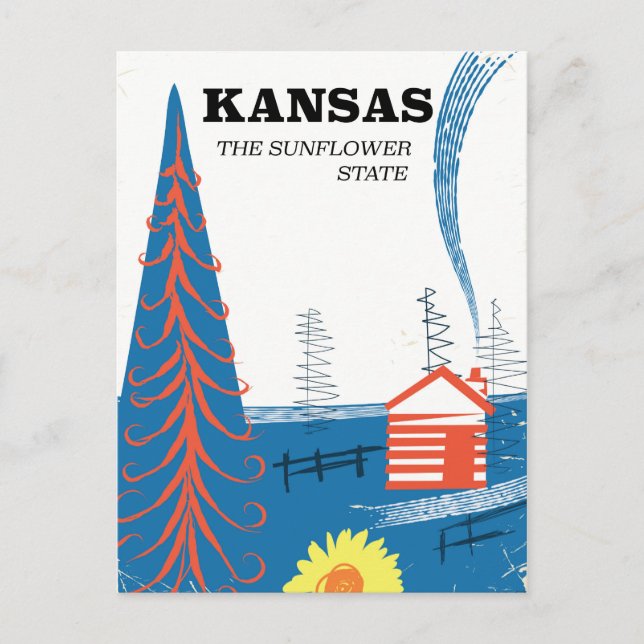Kansas "the sunflower state" vintage travel poster postcard (Front)