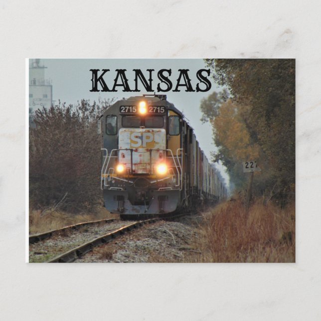 Kansas Train Going down the tracks Post Card (Front)