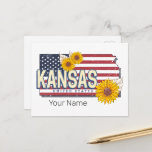 Kansas United States Retro State Map Vintage USA Holiday Postcard