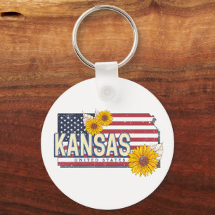 Kansas United States Retro State Map Vintage USA Keychain