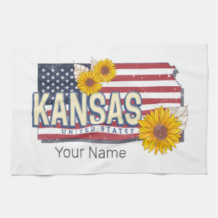 Kansas United States Retro State Map Vintage USA Kitchen Towel