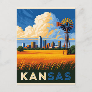 🌾 Kansas USA Great Plains And Prairie Travel  Postcard