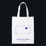 Kansas Wedding Welcome Bag Navy Tote with Map<br><div class="desc">Wedding welcome gift bag featuring map graphic. Your guests will love checking into their hotel and finding this tote filled with treats awaiting them. You may position the heart to the location of your big day using the "customize further" feature.</div>