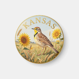 Kansas Western Meadowlark State Bird Botanical Magnet