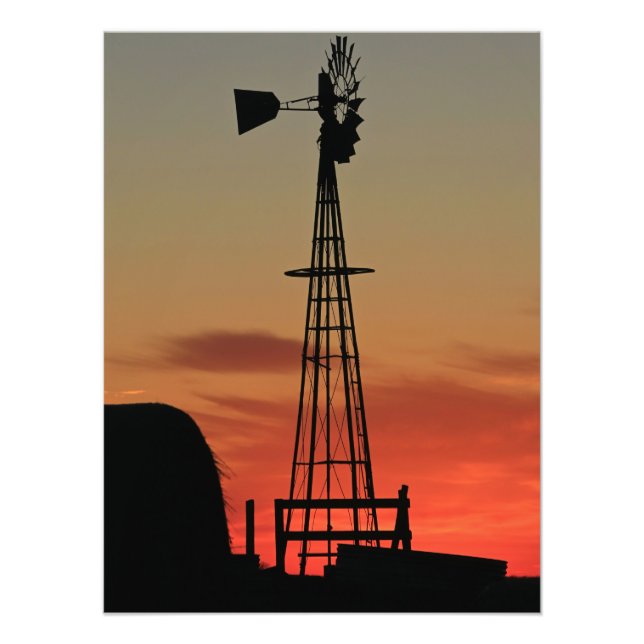 Kansas Windmill Silhouette Sunset Photo Print (Front)