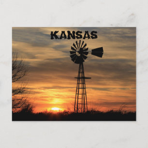 Kansas Windmill Silhouette Sunset Post Card