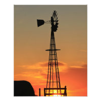 Kansas Windmill Silhouette Sunset with clouds
