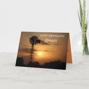 Kansas Windmill Sunset Birthday CARD