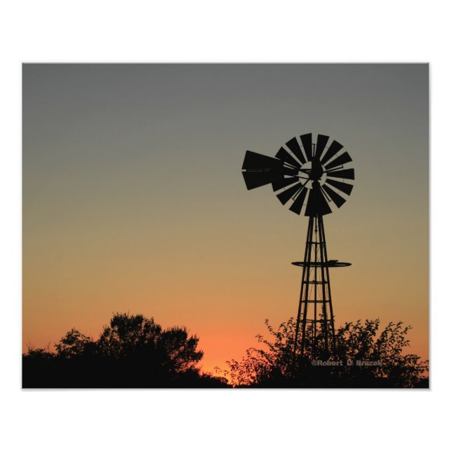 Kansas Windmill Sunset,  Clouds  Photo Enlargement Print (Front)