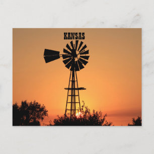 Kansas Windmill Sunset Postcard