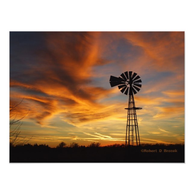 Kansas Windmill Sunset  Silhouette Photo/Poster Photo Print (Front)