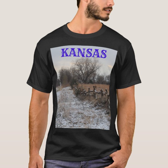 Kansas Wooden Fence with Snow T-Shirt (Front)