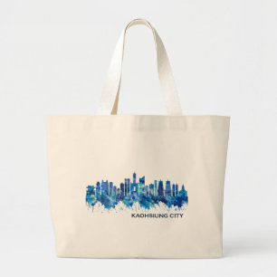 Kaohsiung City Taiwan Skyline Blue Large Tote Bag