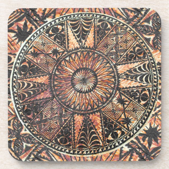 Kapa Primitive Hawaiian Tattoo Tapa Coaster (Front)