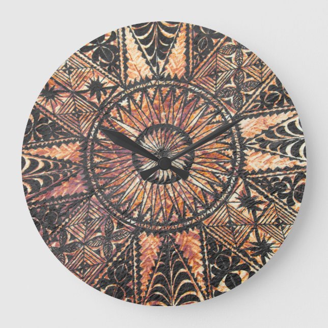 Kapa Primitive Hawaiian Tattoo Tapa Large Clock (Front)