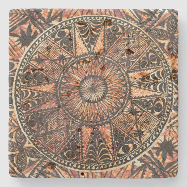 Kapa Primitive Hawaiian Tattoo Tapa Stone Coaster (Front)