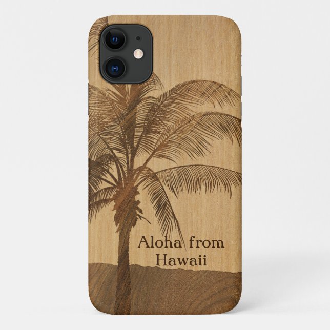 Kapaa Sunset Hawaiian Faux Koa Wood Single Palm Case-Mate iPhone Case (Back)