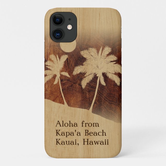 Kapaa Sunset Hawaiian Faux Koa Wood Twin Palm Case-Mate iPhone Case (Back)