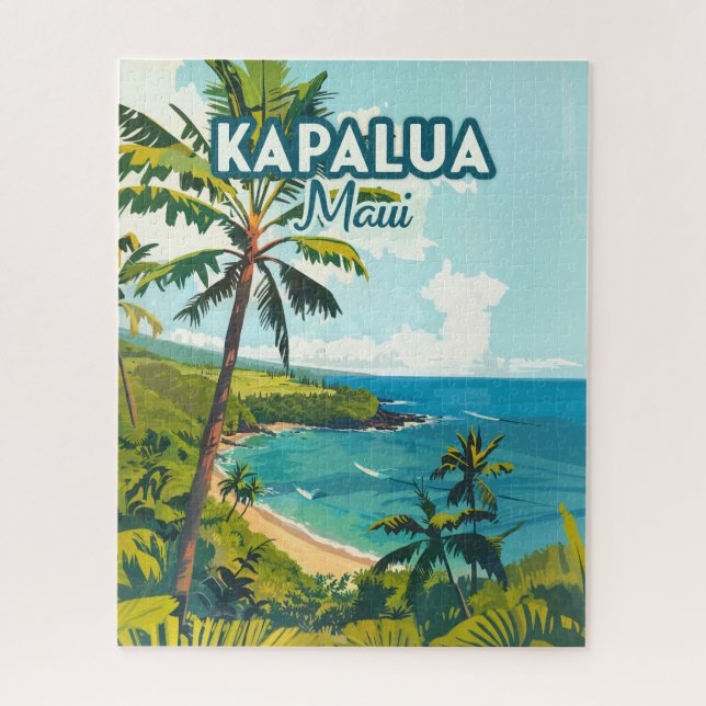 Kapalua Maui Hawaii Bay Beach Vacation Retro Jigsaw Puzzle (Vertical)