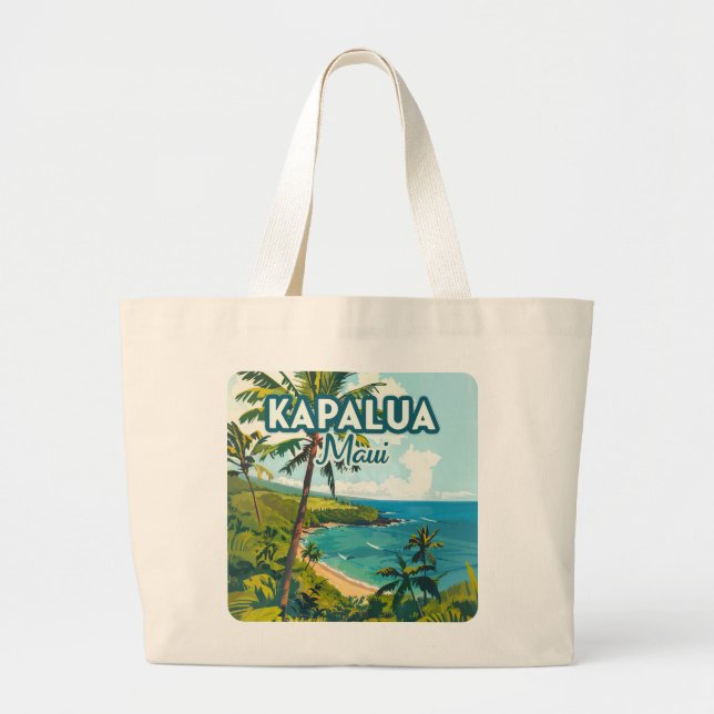 Kapalua Maui Hawaii Bay Beach Vacation Retro Large Tote Bag (Front)