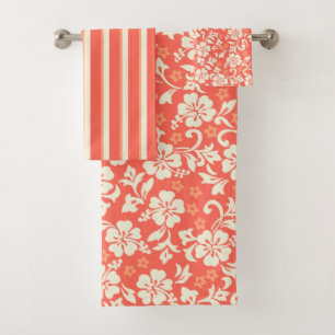 Kapalua Pareau Hawaiian Hibiscus Coordinates-Coral Bath Towel Set