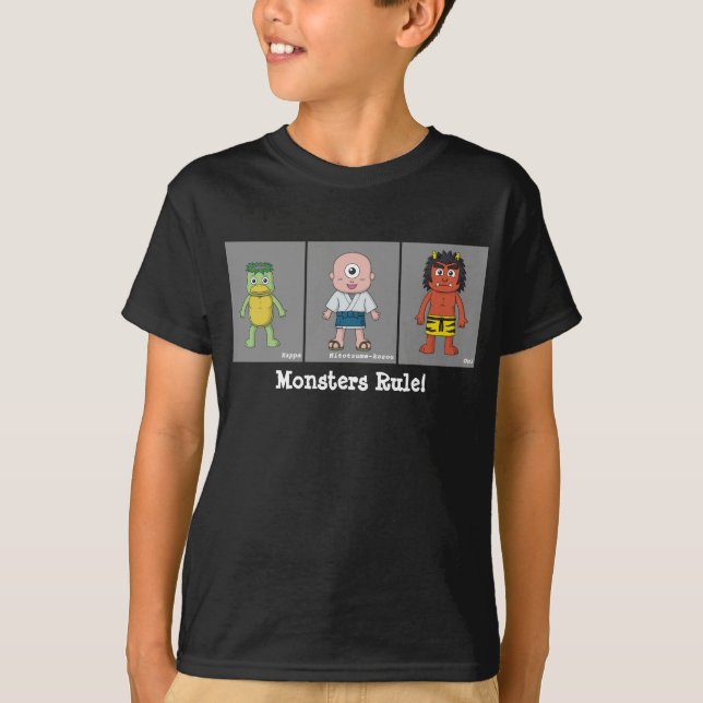 Kappa, Hitotsume-kozo, and Oni Cartoon Yokai T-Shirt (Front)