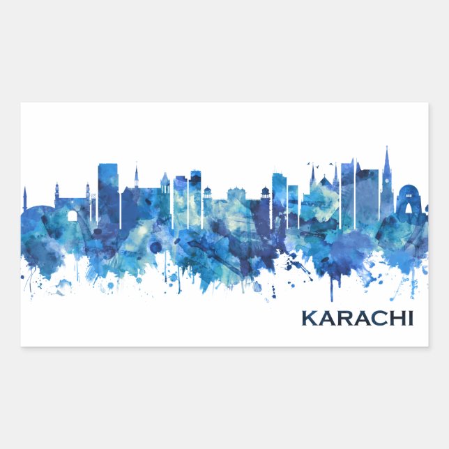 Karachi Pakistan Skyline Blue Sticker (Front)