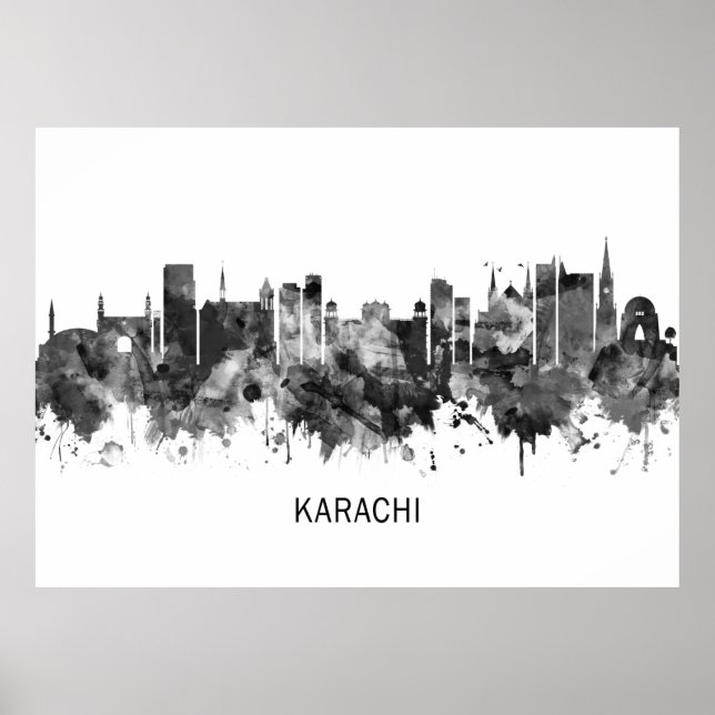 Karachi Pakistan Skyline BW Poster (Front)