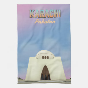 Karachi Pakistan travel poster Kitchen Towel