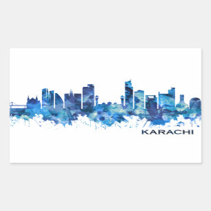 Karachi Skyline Pakistan Blue Sticker