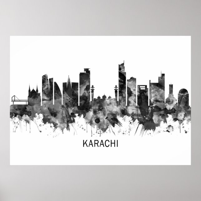 Karachi Skyline Pakistan BW Poster (Front)