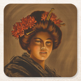 Karama: Japanese Romance Geisha Actress Square Paper Coaster