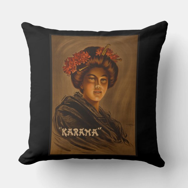 Karama: Japanese Romance Geisha Actress Throw Pillow (Front)