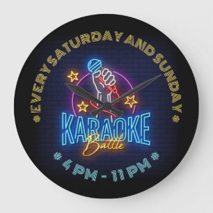 Karaoke Battle Neon Look , Custom Text LED Sign Large Clock