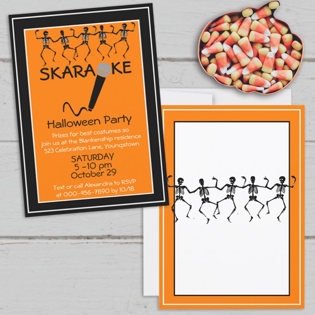 Karaoke Halloween Party Dancing Skeletons Custom Invitation (Creator Uploaded)