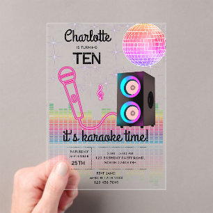 Karaoke Neon Glow Singing Disco Party Birthday Acrylic Invitations