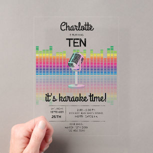 Karaoke Neon Glow Singing Music Party Birthday Acrylic Invitations