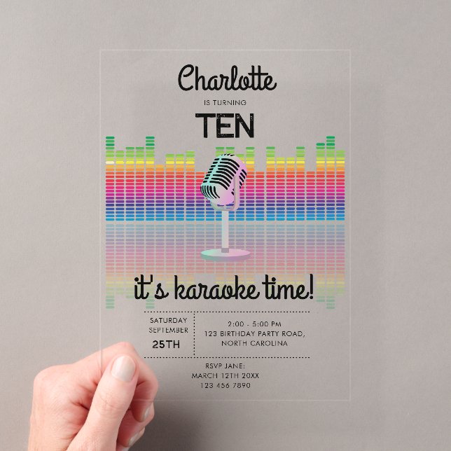 Karaoke Neon Glow Singing Music Party Birthday Acrylic Invitations (Insitu (Handheld))
