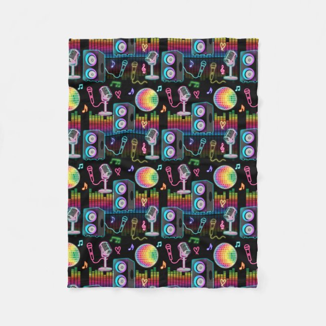 Karaoke Neon Glow Singing Music Party Fleece Blanket (Front)