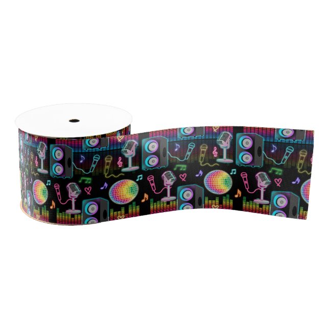 Karaoke Neon Glow Singing Music Party Grosgrain Ribbon (Spool)