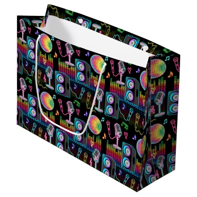 Karaoke Neon Glow Singing Music Party Large Gift Bag (Front Angled)