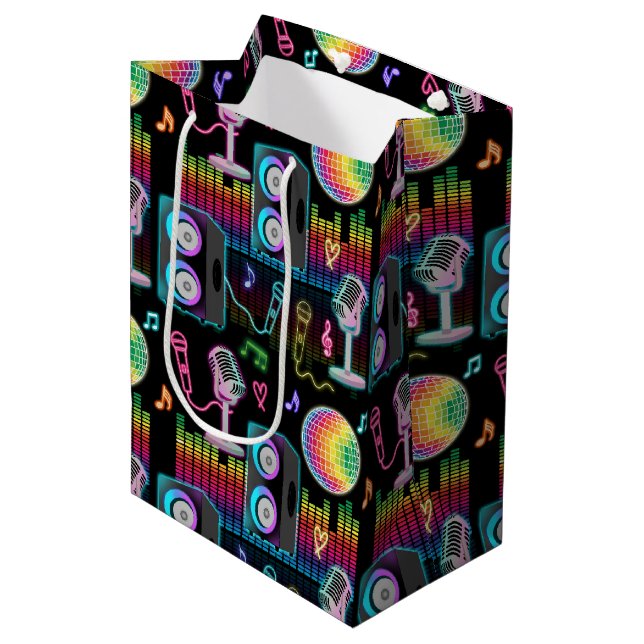 Karaoke Neon Glow Singing Music Party Medium Gift Bag (Front Angled)