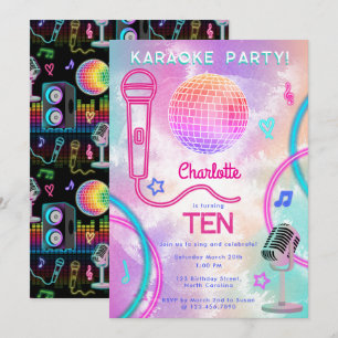 Karaoke Neon Glow Tie Dye Birthday Party Invitation
