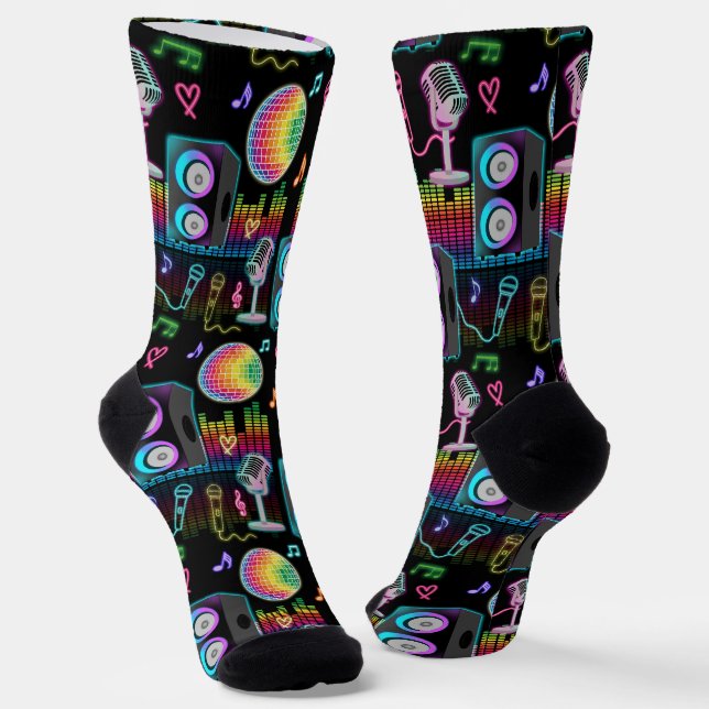 Karaoke Neon Singing Music Party Socks (Angled)