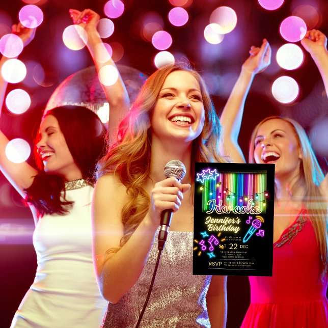 Karaoke Party Anniversaire Invitation (Neon karaoke birthday party invitation and digital download evite)