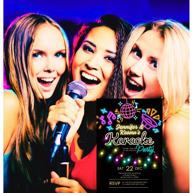 Karaoke Party Anniversaire Invitation (Neon karaoke birthday invitation)