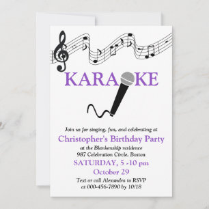 Karaoke Party Musical Scale Microphone Purple Invi Invitation