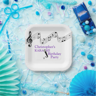 Karaoke Party Musical Scale Microphone Purple Paper Plate